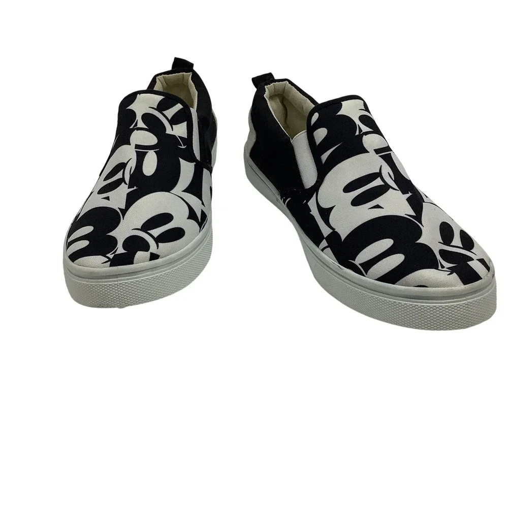 Disney Mickey Mouse Slip On Sneakers Black White Graphic Canvas Shoes Mens 8.5